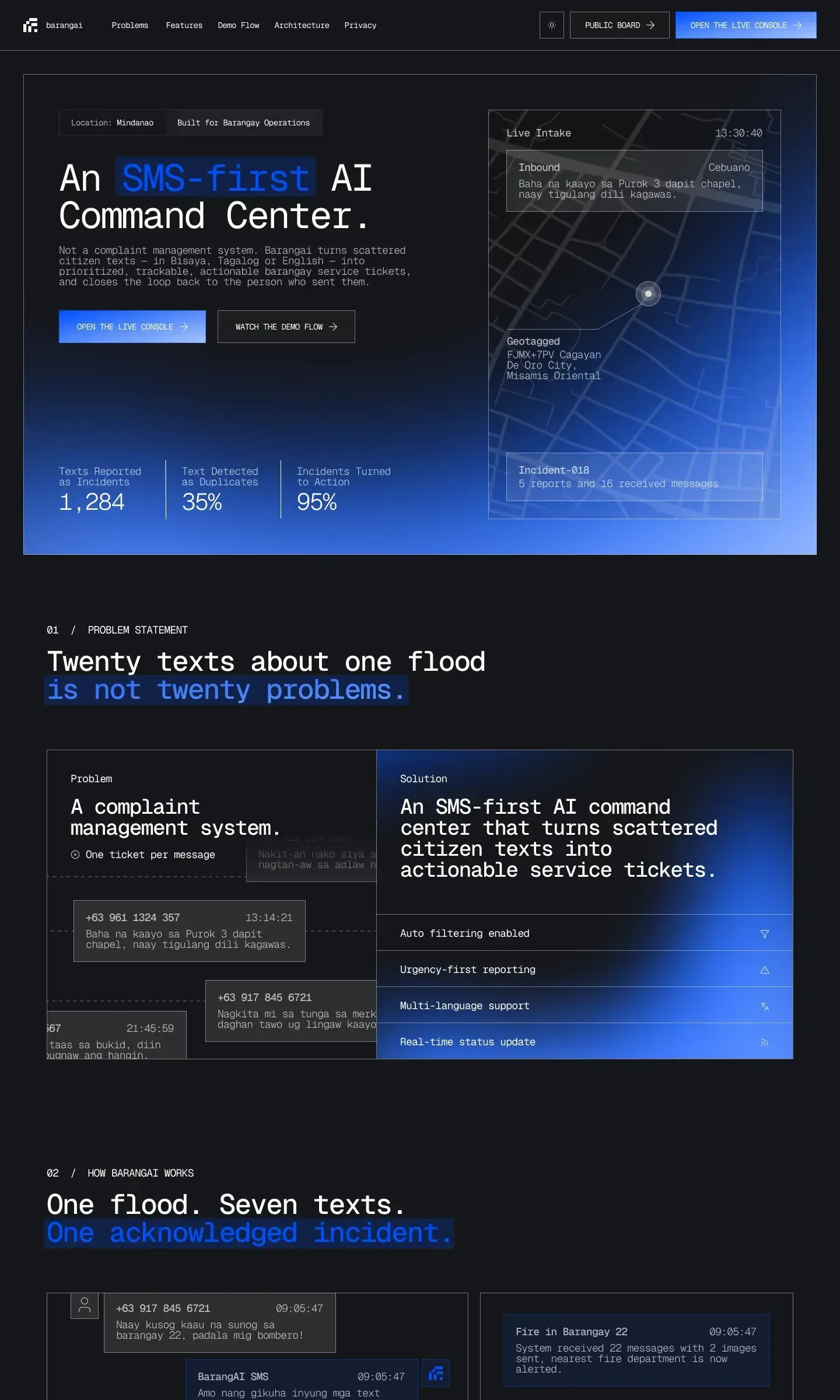 BarangAI landing page wireframe, full length.