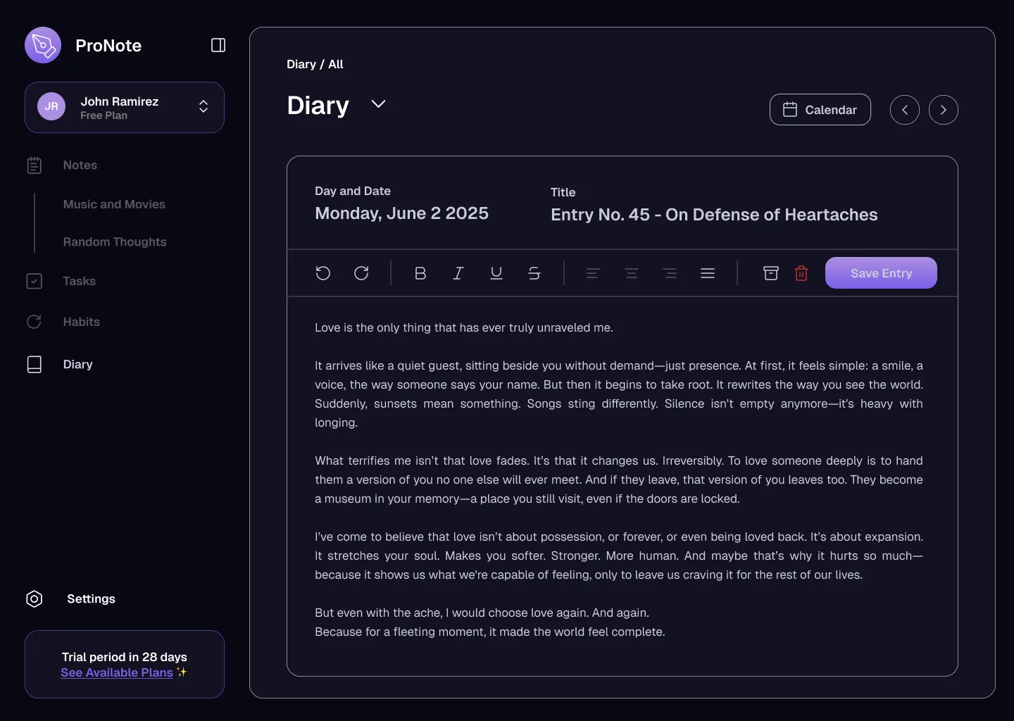 ProNote diary screen.